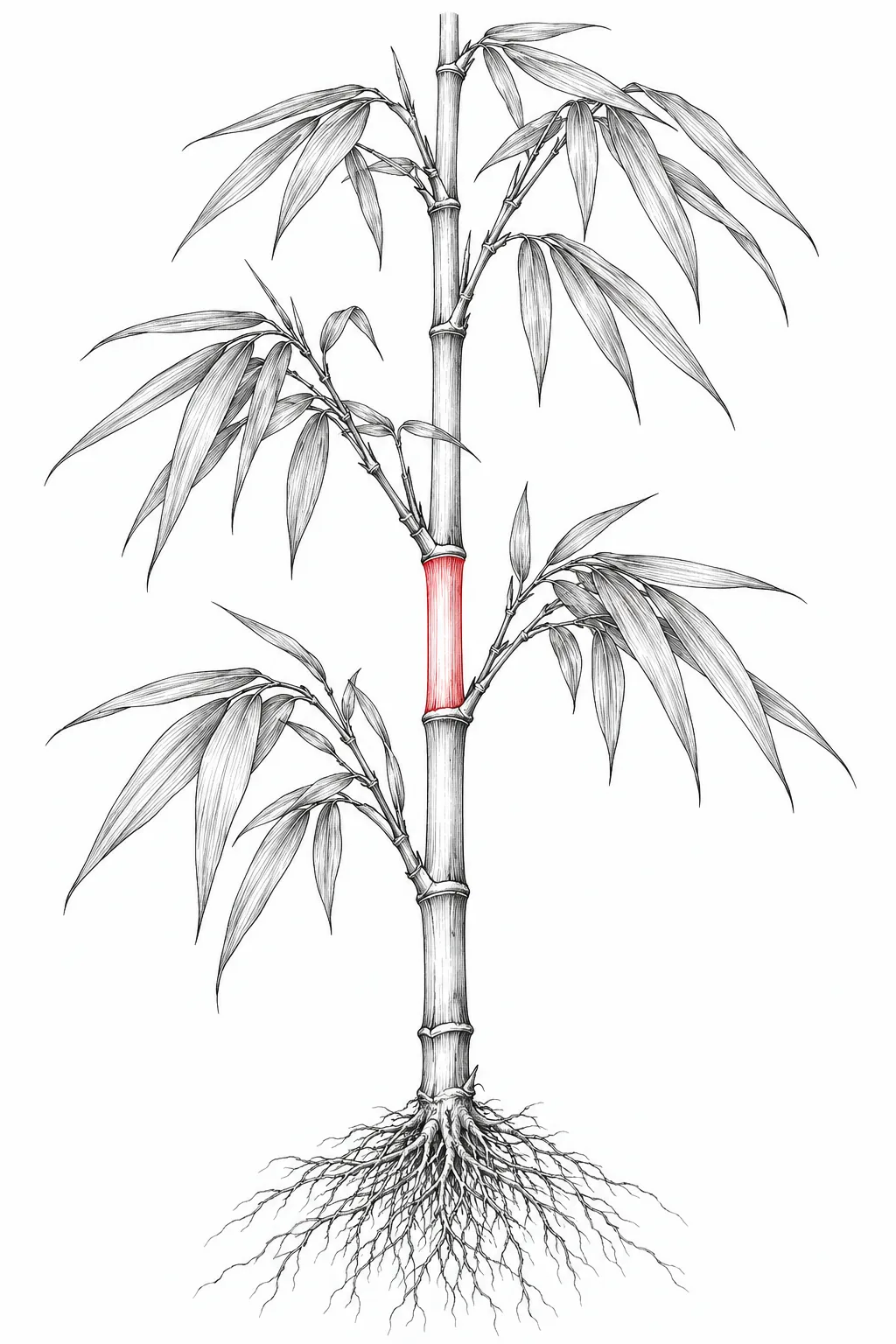 Botanical illustration highlighting the bamboo culm