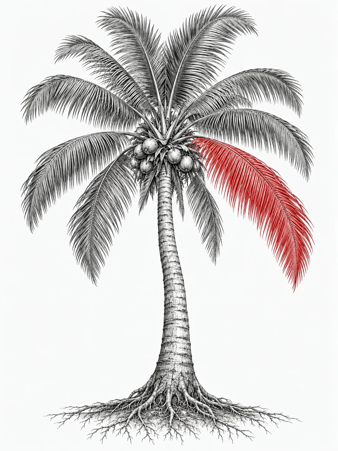 Botanical illustration highlighting a palm frond