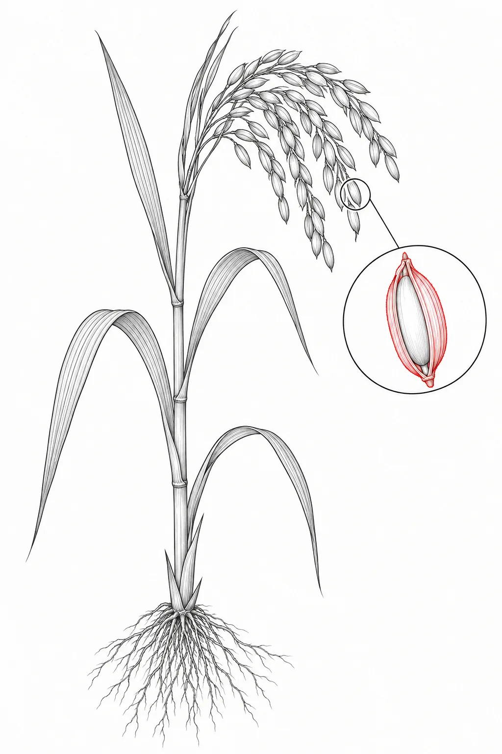 Botanical illustration highlighting the rice husk