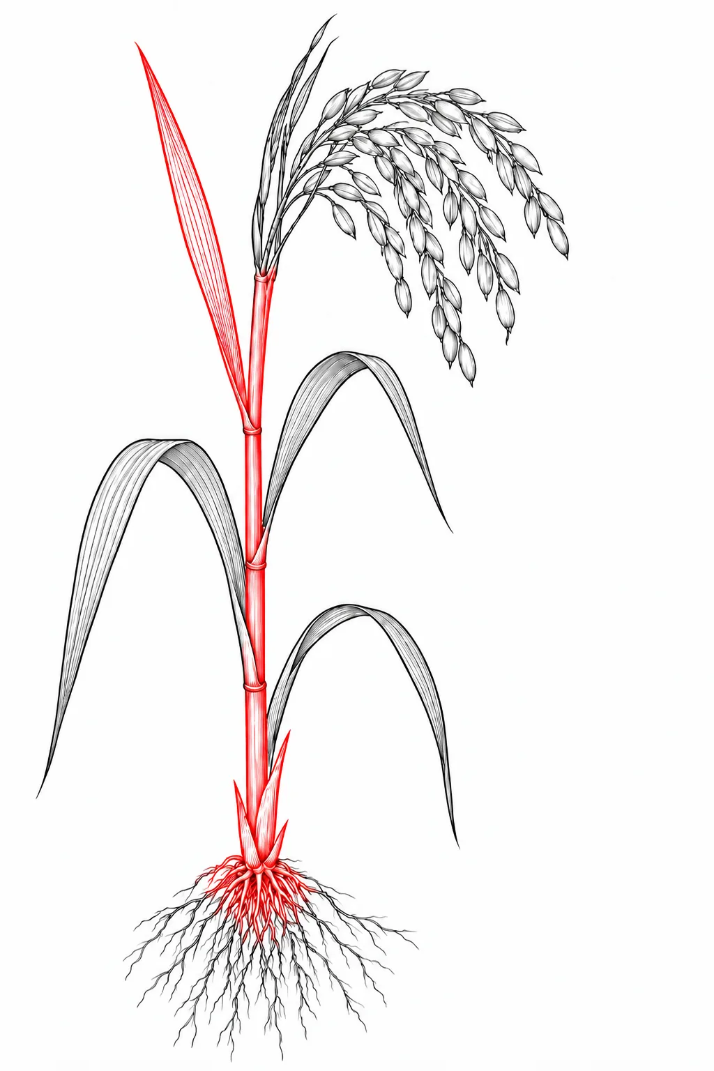 Botanical illustration highlighting cereal plant straw