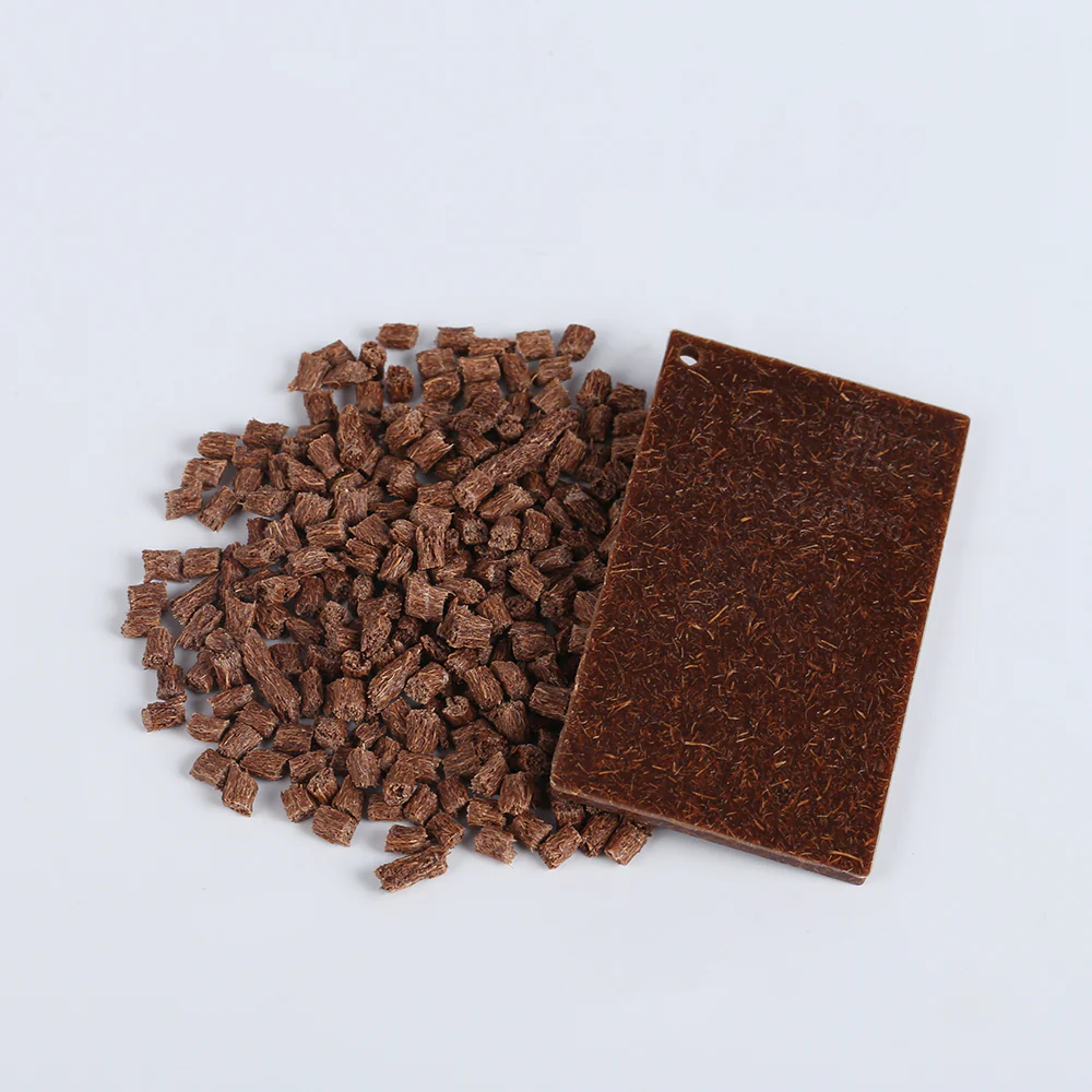 Coconut Fiber PP Masterbatch pellets and sample plaque